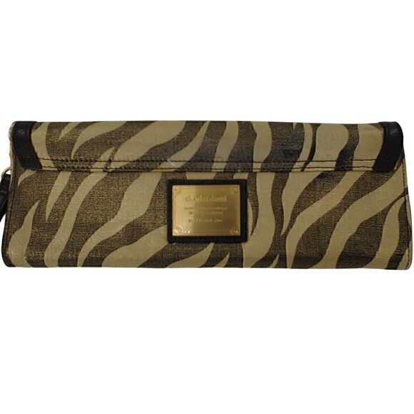 CHARLES DAVID Elena Brown & Gold Zebra Print Coated Canvas Wristlet Clutch - Picture 2 of 10